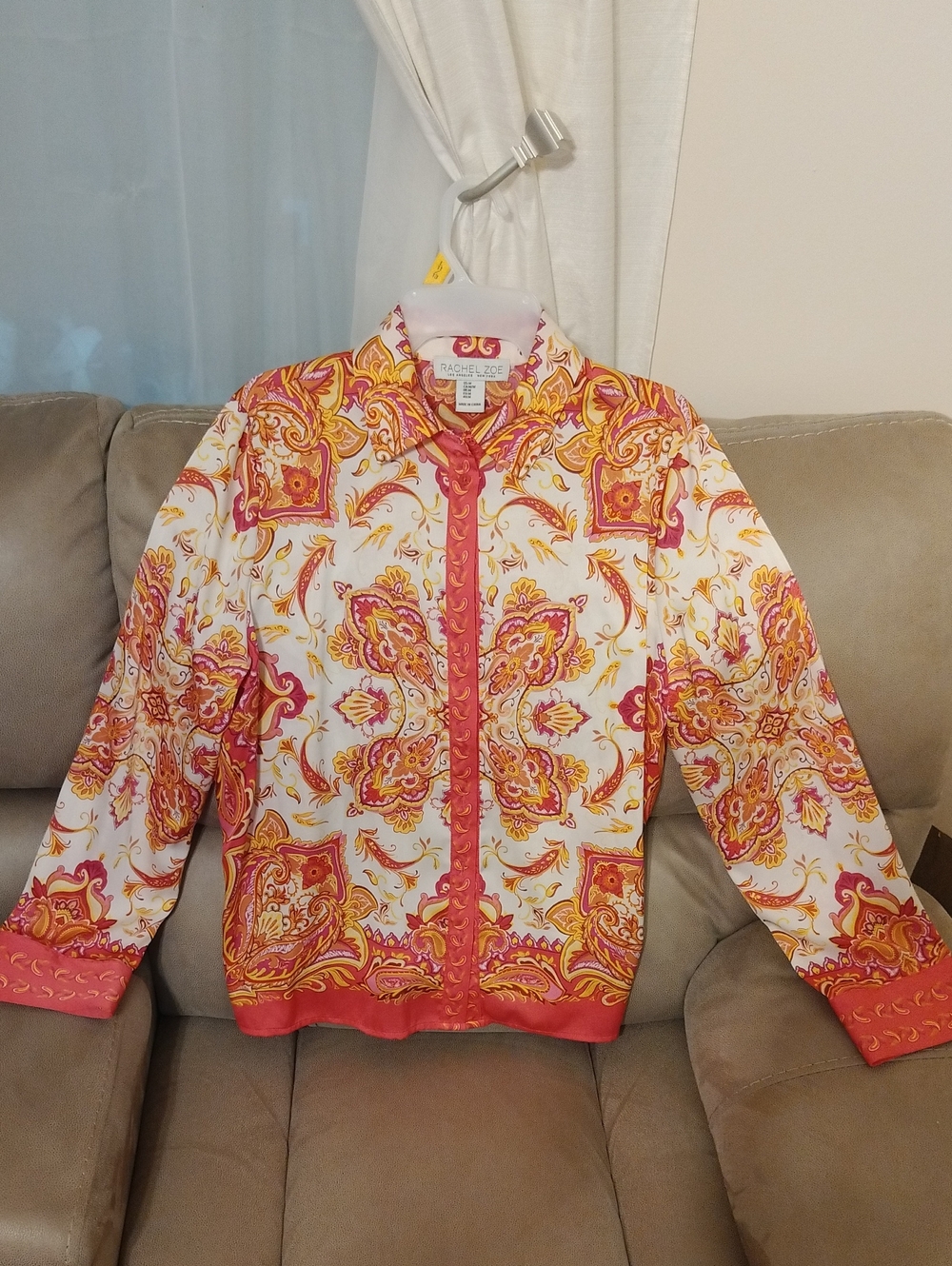 Rachel Zoe Coral, Pink & White Paisley-Print Jacket